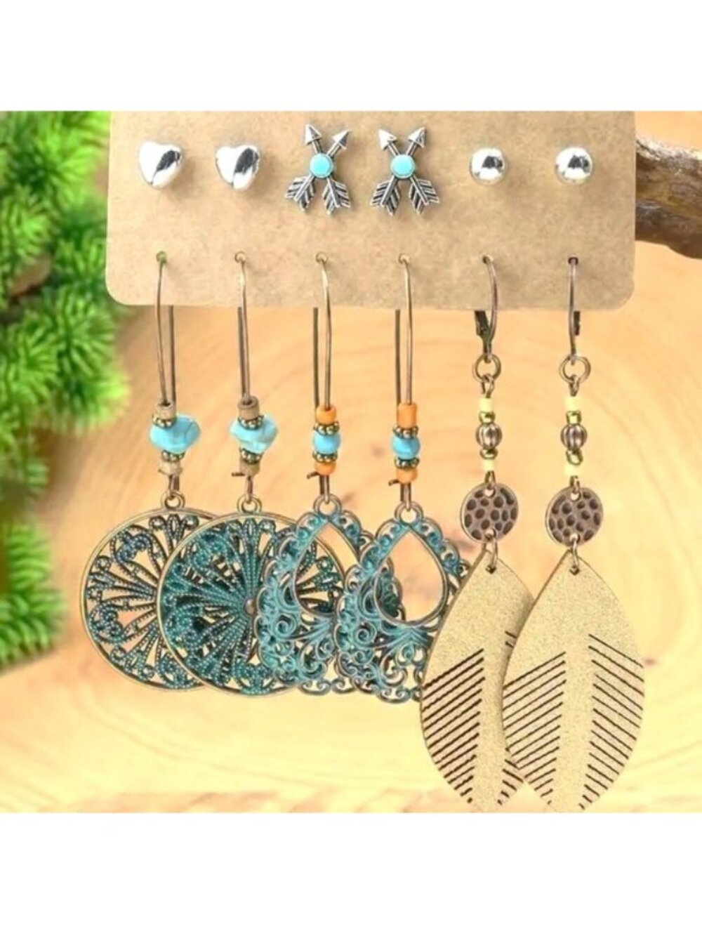 Earrings Turquoise Bead Dangle Gypsy Boho Hippie Native Feather Arrow Unique NEW